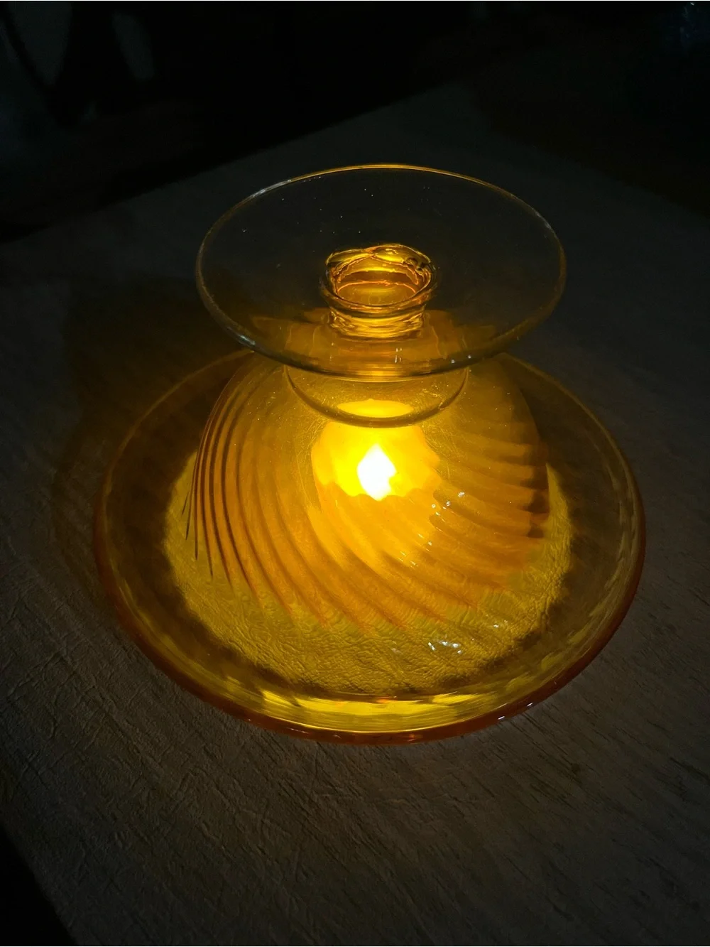 Vintage Marigold Carnival Glass Swirl Bowl Fairy Lamp